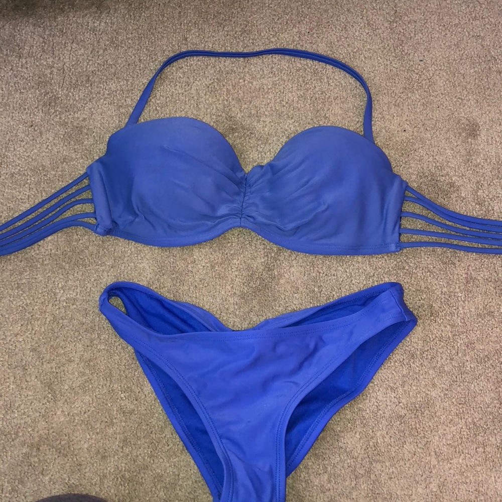 Blue bikini with removable strap